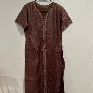 Pure tussar silk brown emroidered shalwar kameez (3pc set)